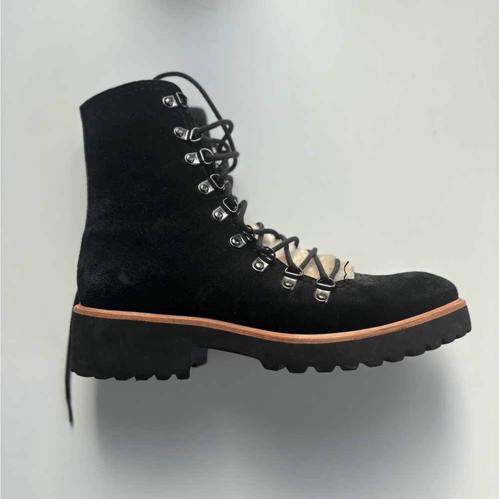 All Black Lace-Up Women's Winter Boots with Shearling.